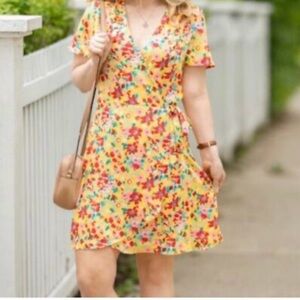 NWOT J. Crew Pink and Red Flutter Sleeve Side Wrap Midi Sundress